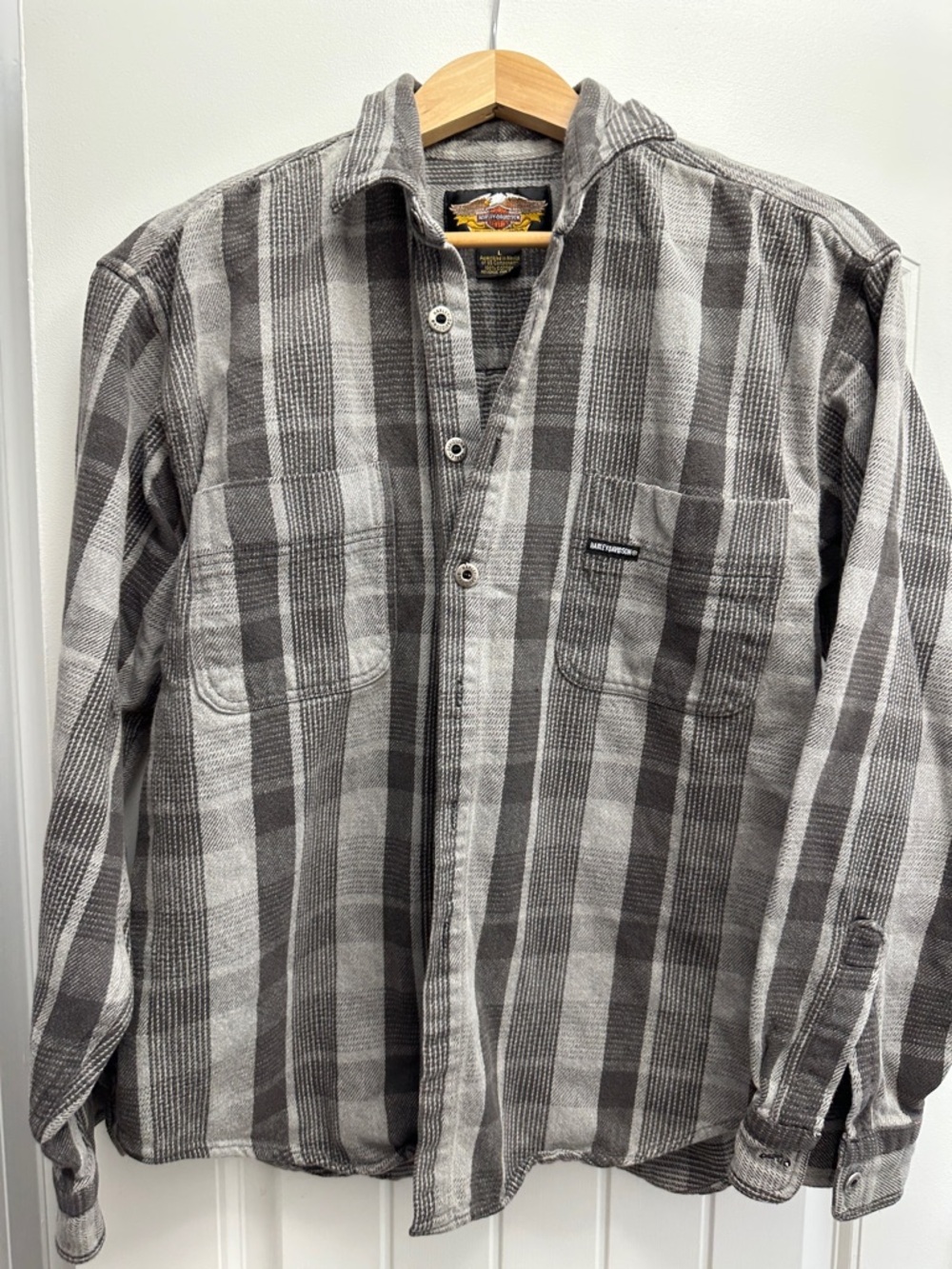 Harley Davidson  Men’s Gray Striped Button-Down Flannel